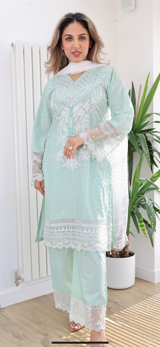 Mint 3pc Lawn Suit, with Organza Borders