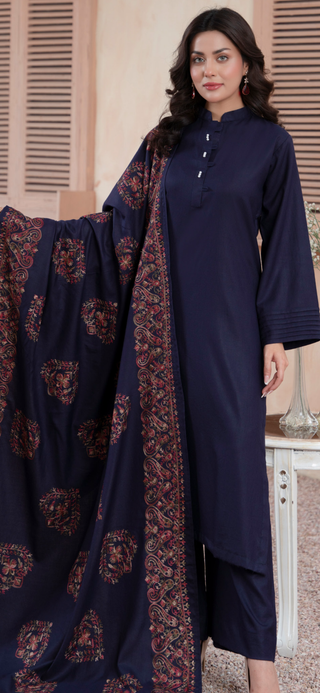 Navy Raniya.h 3pc Dhanak Suit