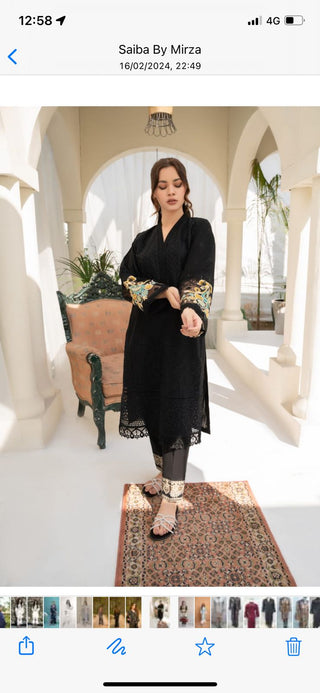 Black 2pc Readymade Linen Suit with Chikankari