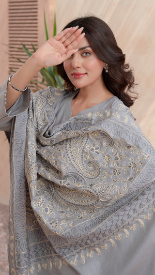 Grey Raniya.h 3pc Dhanak Suit