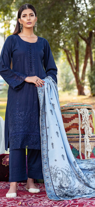 Navy Munira 3pc Dhanak Suit