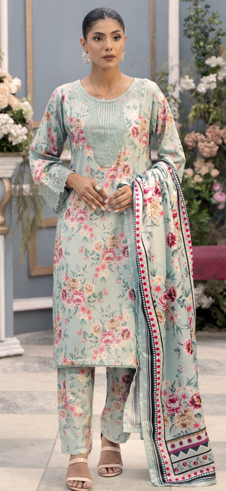 Mint Floral Raniya.h 3pc Dhanak Suit