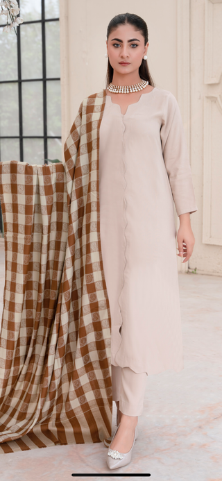 Cream Simple 3pc Raniya.h Linen Suit