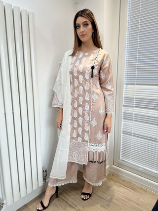 Beige 3pc Readymade with Palazzo Trousers