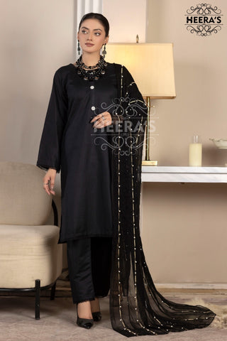 Black 3pc Viscose suit with Statement Dupatta