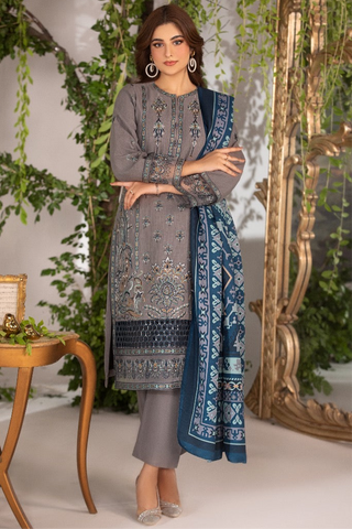 Grey Khaddar 3pc Readymade Suit