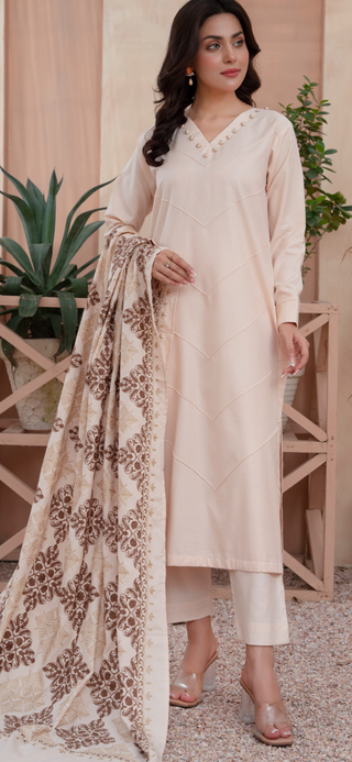 Cream Raniya.h 3pc Dhanak Suit