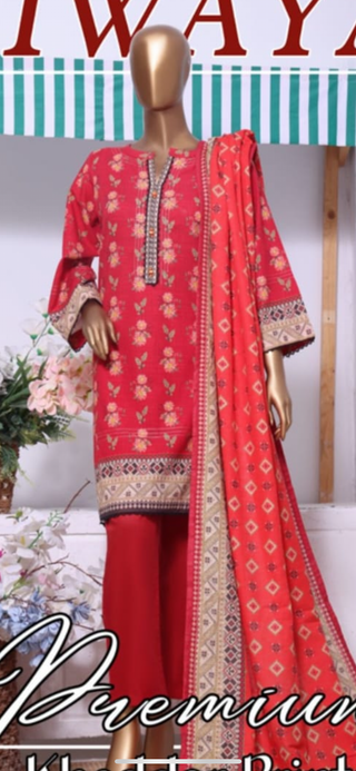 Red 3pc Khaddar Suit