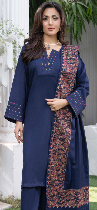 Navy Raniya.h 3pc Dhanak Suit