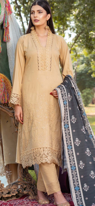 Beige Munira 3pc Dhanak Suit