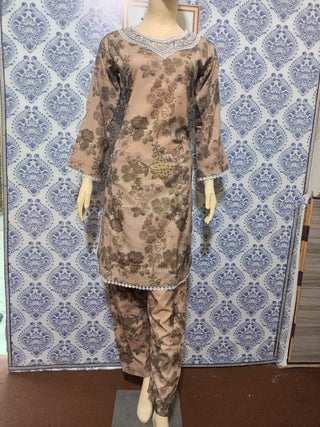 Brown Floral 2pc Readymade Linen