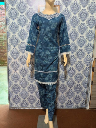 Blue Floral 2pc Readymade Linen