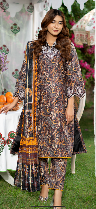 Brown Raniya 3pc Printed Lawn Suit