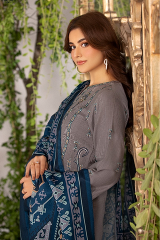 Grey Khaddar 3pc Readymade Suit RiwayatOnline