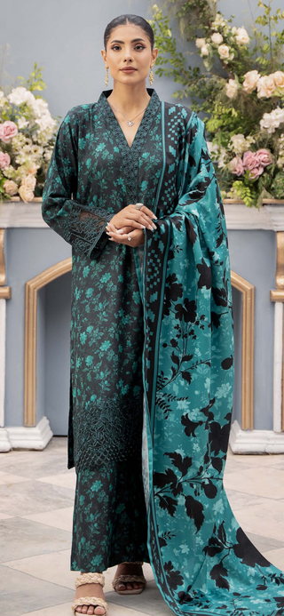 Black & Green Floral Raniya.h 3pc Dhanak Suit