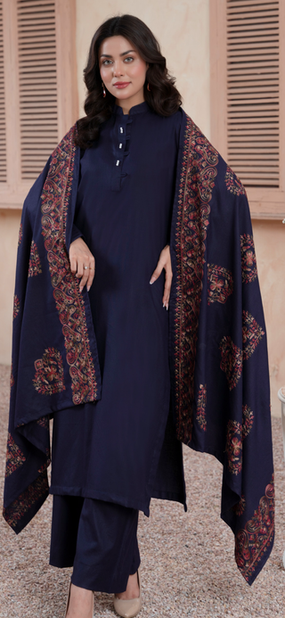 Navy Raniya.h 3pc Dhanak Suit