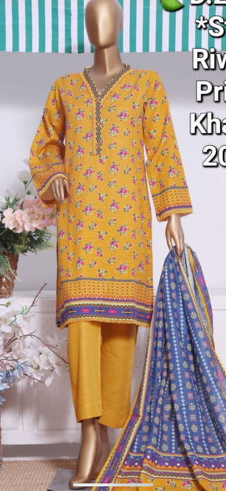 Yellow 3pc Khaddar Suit