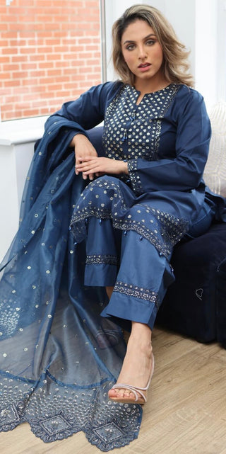 Navy 3pc Readymade Lawn Suit