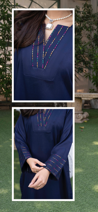 Navy Raniya.h 3pc Dhanak Suit