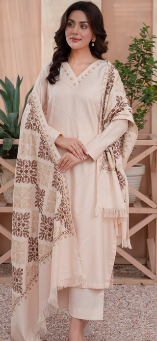 Cream Raniya.h 3pc Dhanak Suit