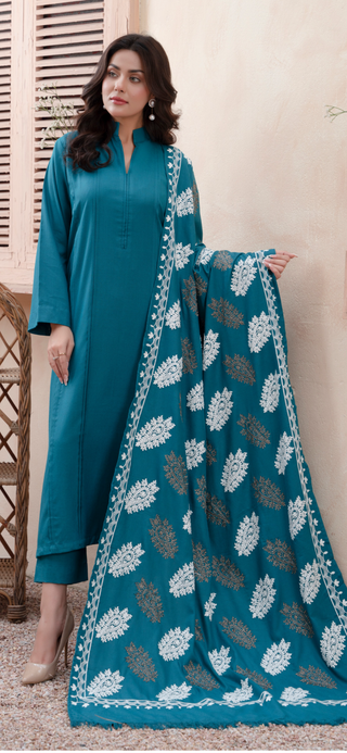 Teal Raniya.h 3pc Dhanak Suit