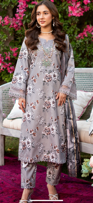 Grey Raniya 3pc Printed Lawn Suit