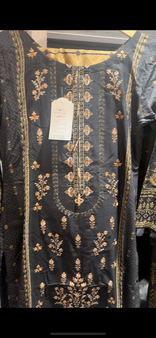 Black/Brown 3pc Dhanak Suit