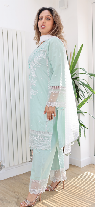 Mint 3pc Lawn Suit, with Organza Borders