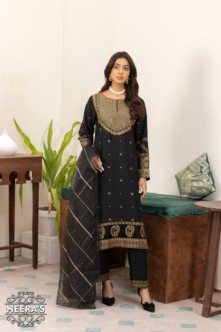 Black & Gold Viscose 3pc Suit