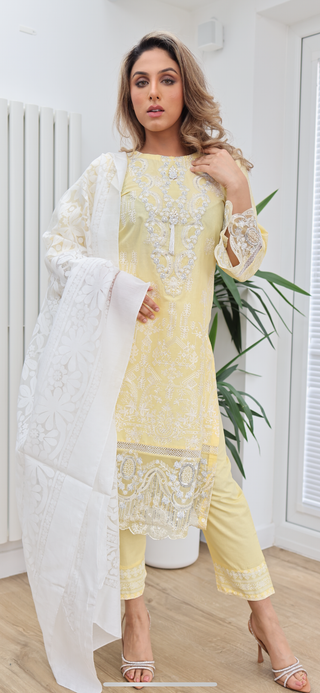 Lemon 3pc Readymade Lawn Suit