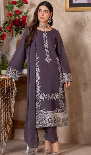 Purple 3pc Dhanak with Embellishment