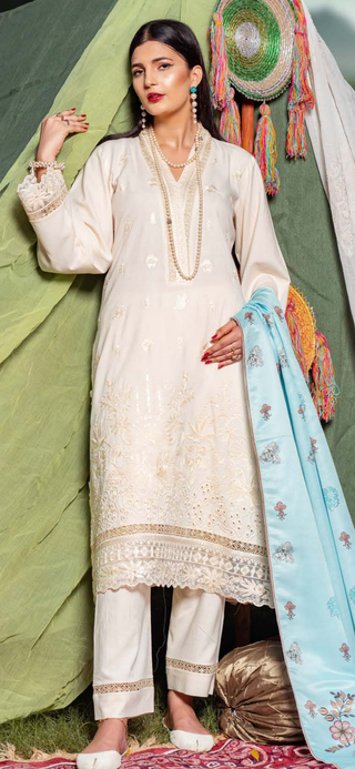 White Munira 3pc Dhanak Suit