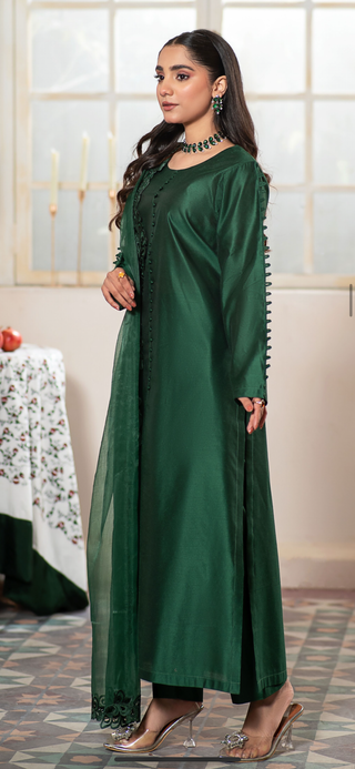 Green Simple 3pc Raniya.h Khaadi Silk Suit