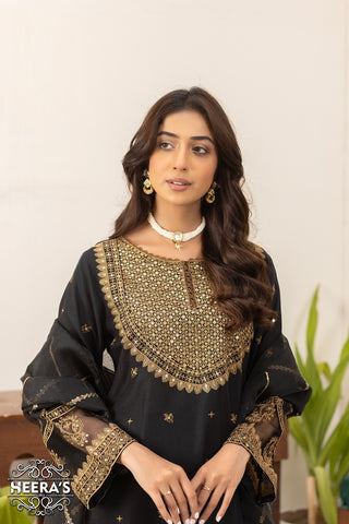 Black & Gold Viscose 3pc Suit