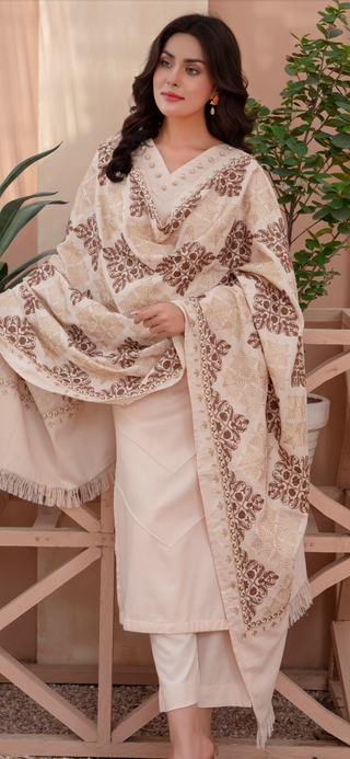 Cream Raniya.h 3pc Dhanak Suit