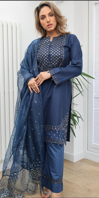 Navy 3pc Readymade Lawn Suit