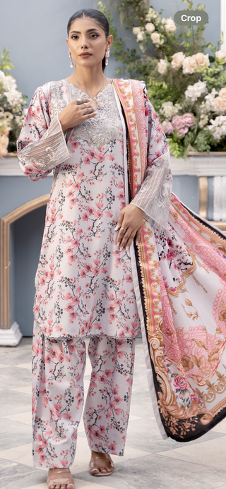 Pink Floral Raniya.h 3pc Dhanak Suit