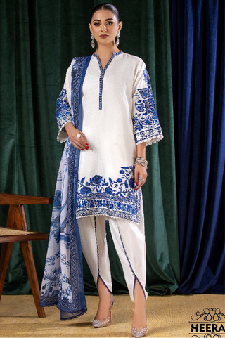 White Tulip Trouser Suit with Blue Detailing