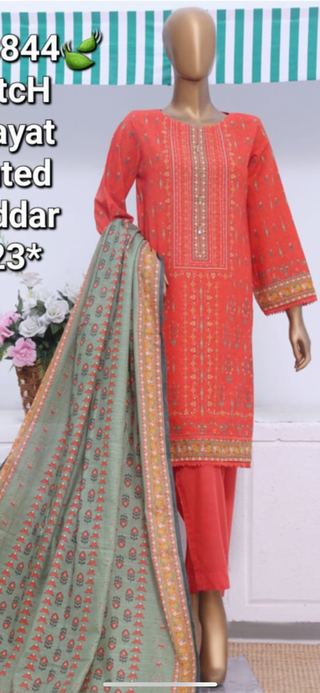 Orange 3pc Khaddar Suit