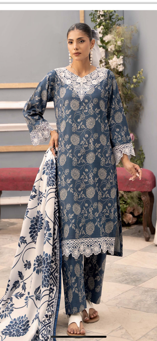 Blue Floral Raniya.h 3pc Dhanak Suit