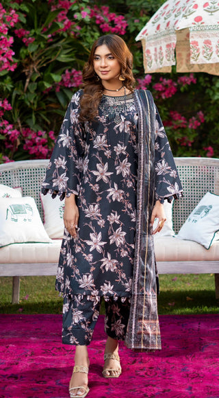 Black Raniya 3pc Printed Lawn Suit