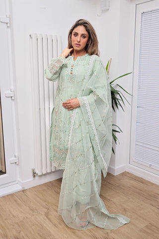 Mint 3pc Lawn Suit with Organza Borders