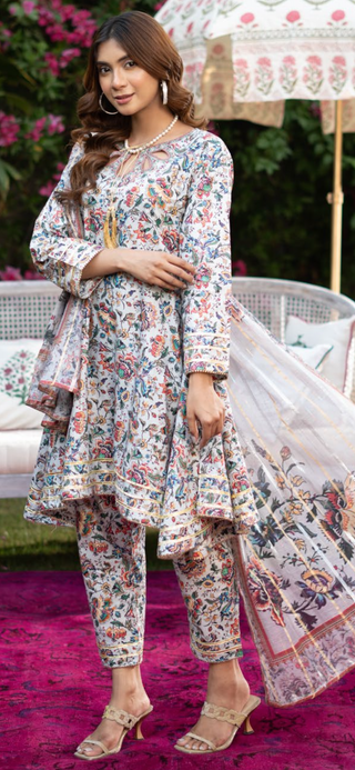 White Raniya 3pc Printed Lawn Suit