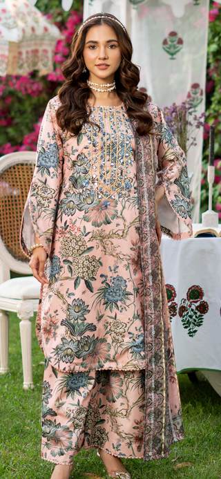 Peach Raniya 3pc Printed Lawn Suit