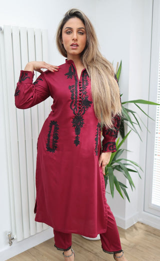 Burgundy 2pc Lawn Dress with Pockets