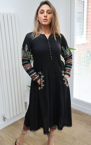 Black 2pc Lawn Dress with Pockets