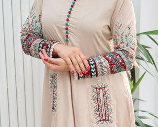 Beige 2pc Lawn Dress with Pockets