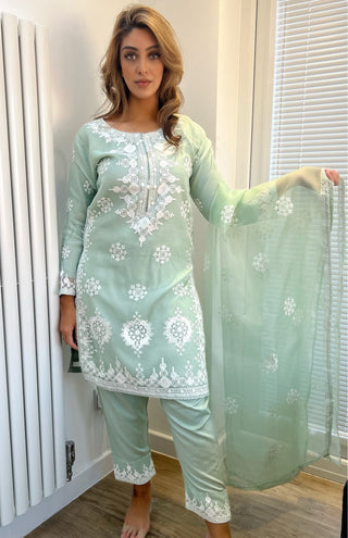 Mint 3pc Organza suit with Trousers