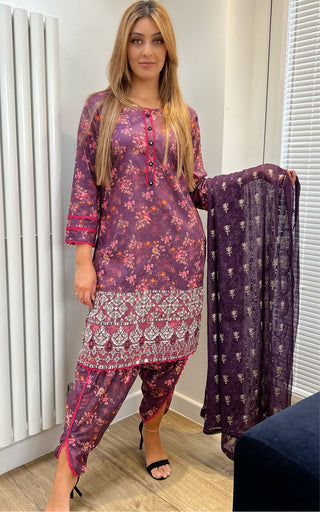 Purple 3pc Printed Suit