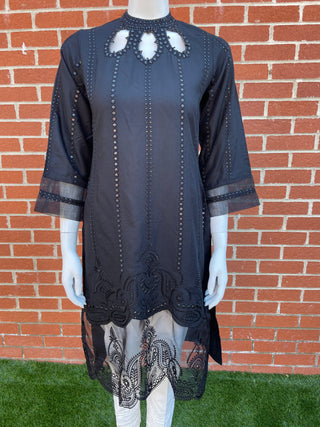 Black Lawn Kurta with Sequence detailing